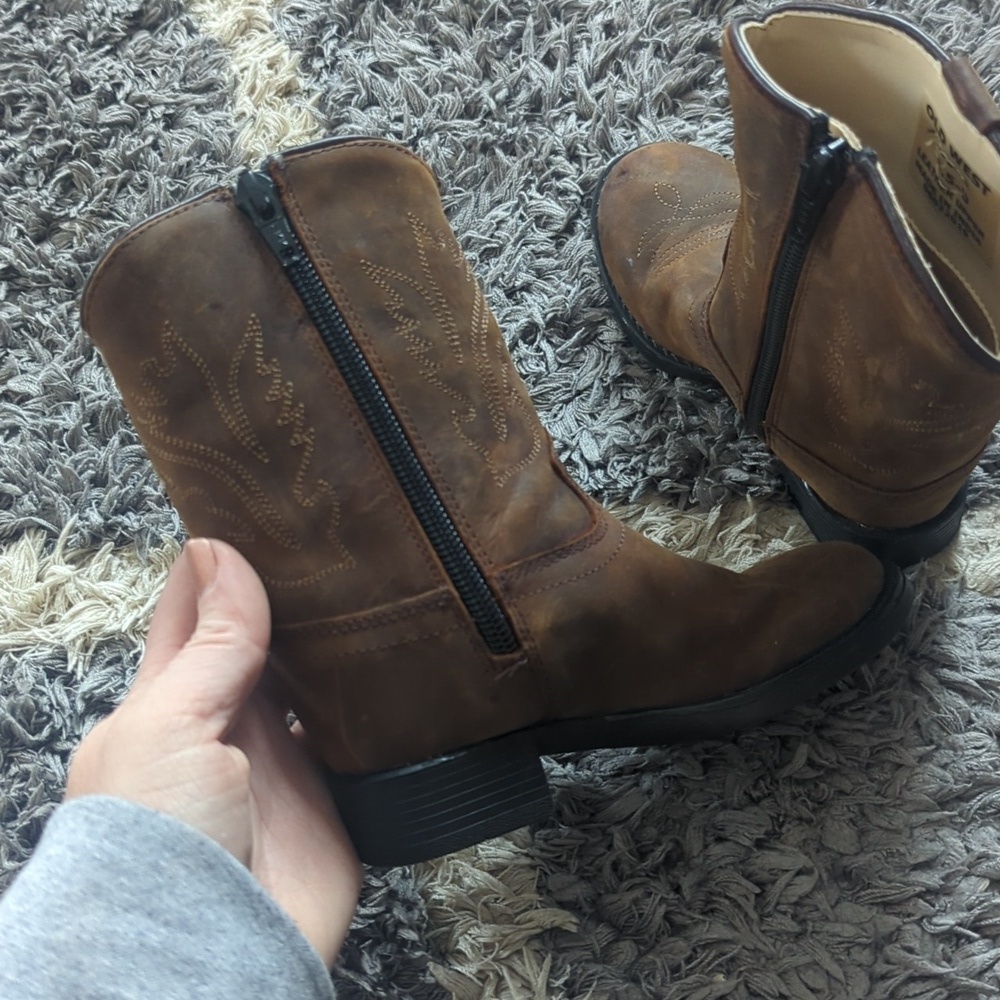 Old West Toddler Cowboy Boots Brown With Zipper Size 6.5 - Picture 5 of 5